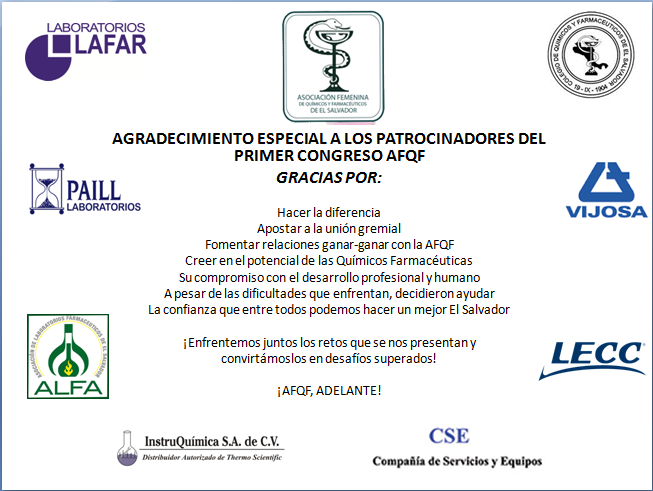 Agradecimiento a Patrocinadores 1er Congreso AFQF
